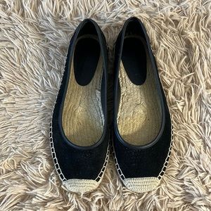 Auth Via Spiga Black Mesh Espadrille Flats, Size 8M